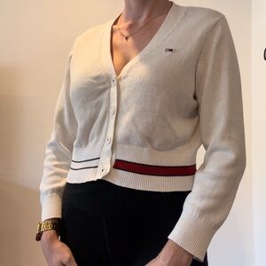 Tommy Hilfiger Cream Cardigan with Red and Blue Accents